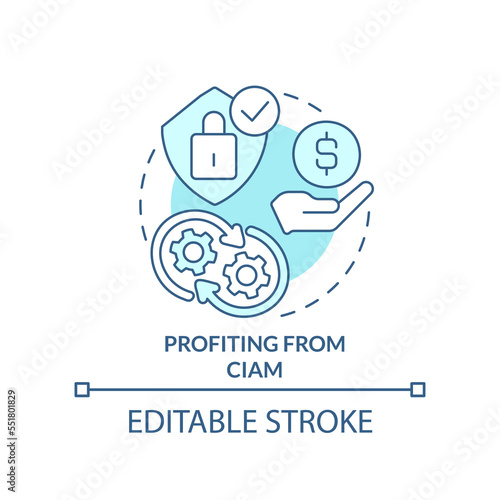 Profiting from CIAM turquoise concept icon. Improved protection benefits abstract idea thin line illustration. Isolated outline drawing. Editable stroke. Arial, Myriad Pro-Bold fonts used photo