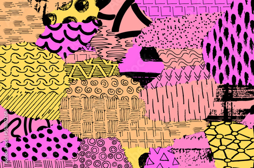 Abstract black strokes, Hand sketched Vector Pattern. Retro abstract pattern in geometric style. Abstract multicolored geometric pattern.	