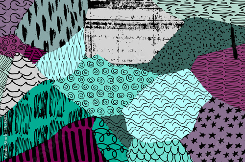 Abstract black strokes, Hand sketched Vector Pattern. Retro abstract pattern in geometric style. Abstract multicolored geometric pattern.	