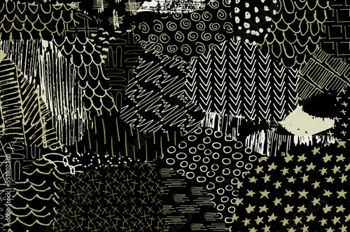 Abstract black strokes, Hand sketched Vector Pattern. Retro abstract pattern in geometric style. Abstract multicolored geometric pattern.	