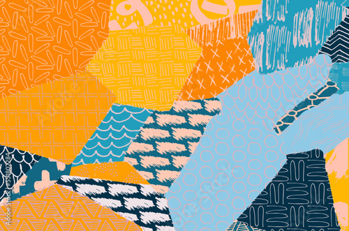 Abstract black strokes, Hand sketched Vector Pattern. Retro abstract pattern in geometric style. Abstract multicolored geometric pattern.	