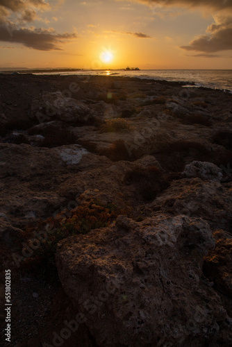 Sunrise on the rocky coast of Cyprus 