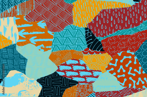 Abstract black strokes, Hand sketched Vector Pattern. Retro abstract pattern in geometric style. Abstract multicolored geometric pattern.	