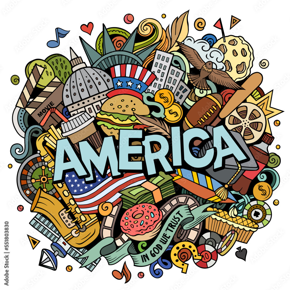 America hand drawn cartoon doodle illustration.