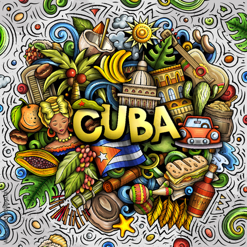 Cuba cartoon doodle illustration. Funny Cuban design