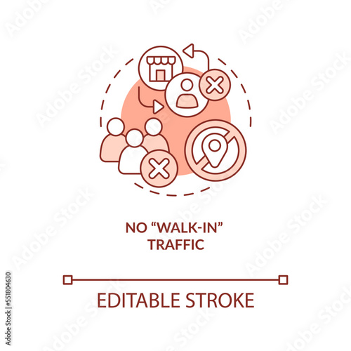 No walk-in traffic red concept icon. Home business. Online store challenge abstract idea thin line illustration. Isolated outline drawing. Editable stroke. Arial, Myriad Pro-Bold fonts used