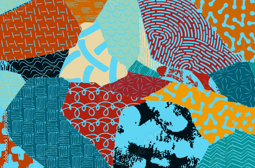 Abstract black strokes, Hand sketched Vector Pattern. Retro abstract pattern in geometric style. Abstract multicolored geometric pattern.	

