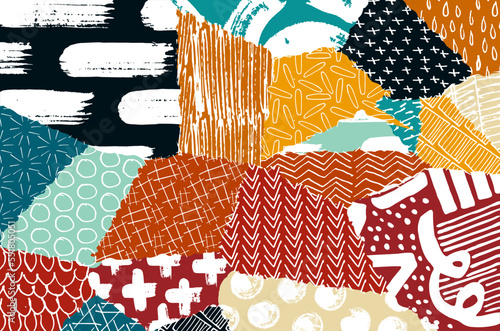 Abstract black strokes, Hand sketched Vector Pattern. Retro abstract pattern in geometric style. Abstract multicolored geometric pattern.	
