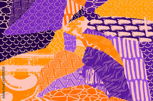 Abstract black strokes, Hand sketched Vector Pattern. Retro abstract pattern in geometric style. Abstract multicolored geometric pattern.	
