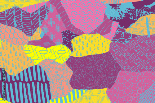 Abstract black strokes, Hand sketched Vector Pattern. Retro abstract pattern in geometric style. Abstract multicolored geometric pattern.	
