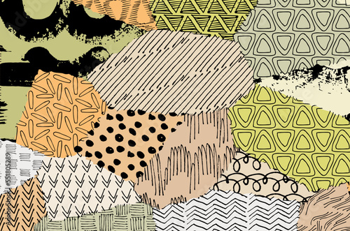 Abstract black strokes, Hand sketched Vector Pattern. Retro abstract pattern in geometric style. Abstract multicolored geometric pattern.	
