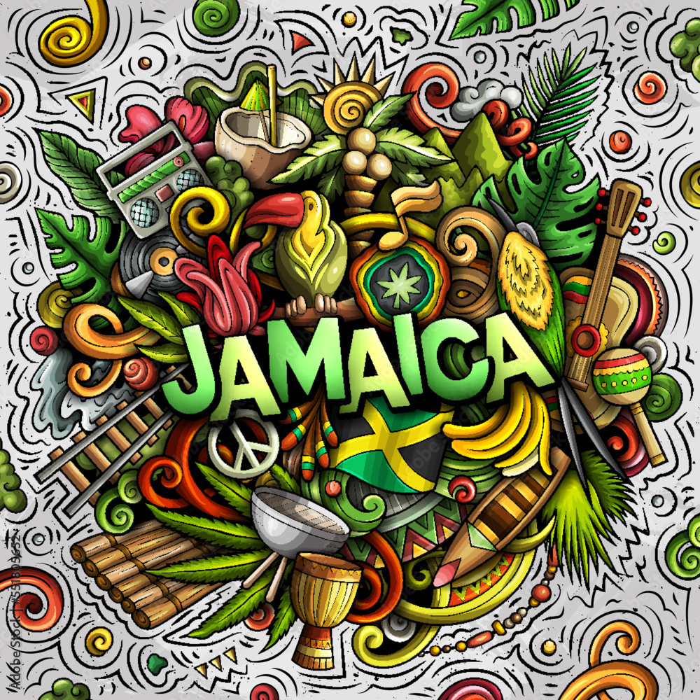 Jamaica cartoon doodle illustration. Funny Jamaican design