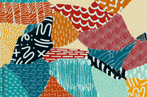 Abstract black strokes, Hand sketched Vector Pattern. Retro abstract pattern in geometric style. Abstract multicolored geometric pattern.	
