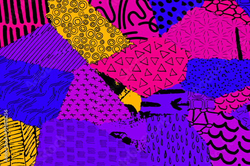 Abstract black strokes, Hand sketched Vector Pattern. Retro abstract pattern in geometric style. Abstract multicolored geometric pattern.	
