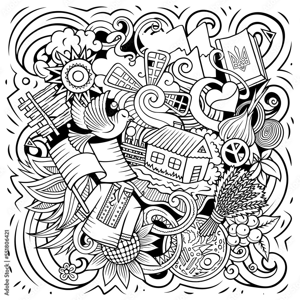 Fototapeta premium Ukraine cartoon doodle illustration. Funny Ukrainian design.