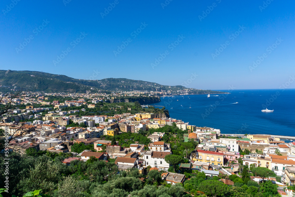 Panorama of the city of Sorrento, seen from the top of the cliffs, on a sunny day.