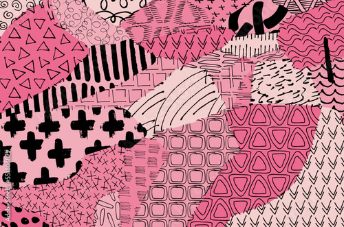 Abstract black strokes, Hand sketched Vector Pattern. Retro abstract pattern in geometric style. Abstract multicolored geometric pattern.	
