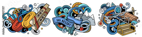 Winter sports cartoon vector doodle designs set.