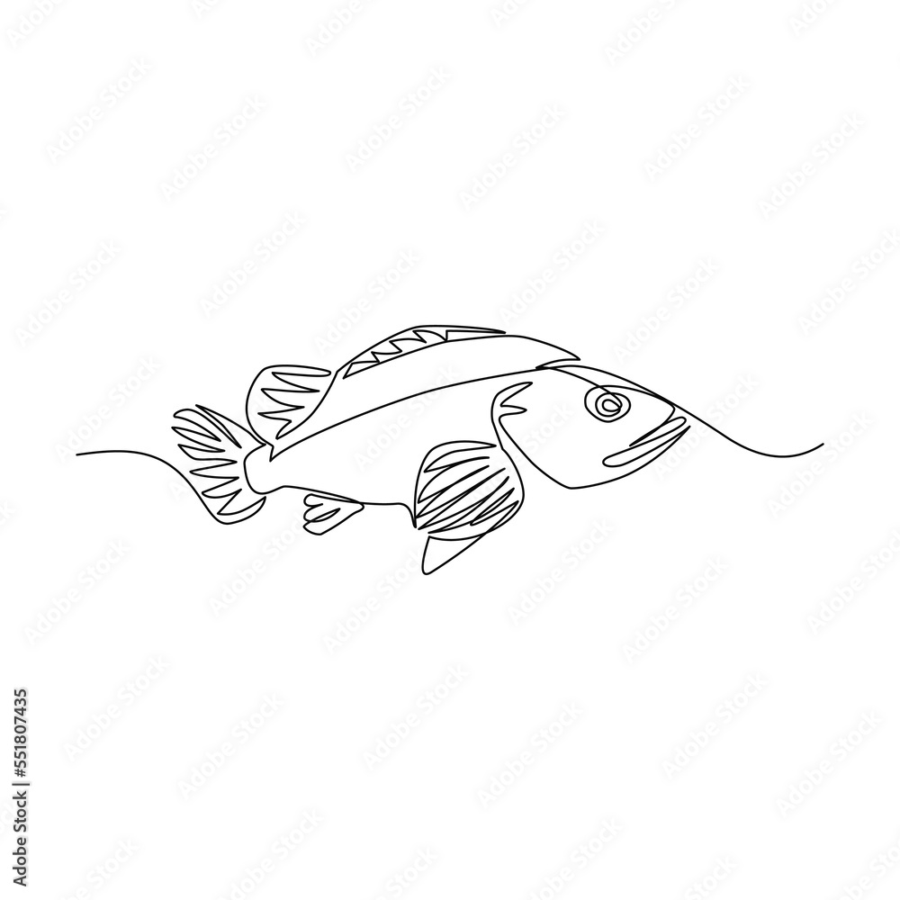 Obraz premium Tropical fish vector illustration drawn in line art style