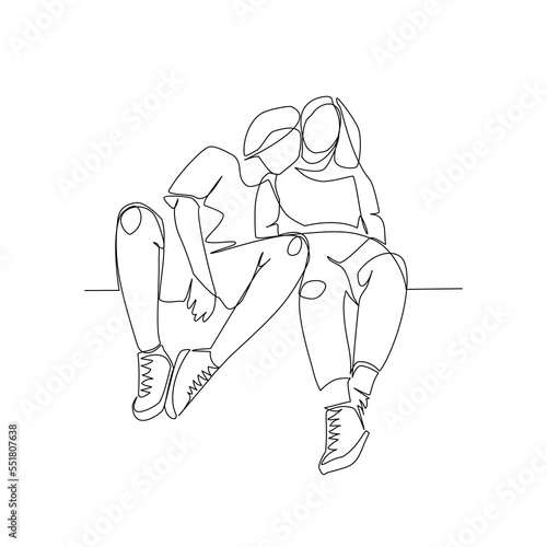 Vector illustration of two girlfriends drawn in line art style