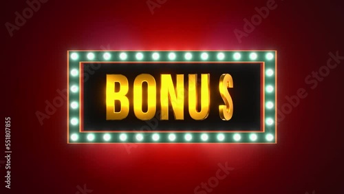 Bonus - extra level or special payment. Bonus payment or extra game level. Winning, casino, gambling, roulette, special reward and extra money. 3D animation photo