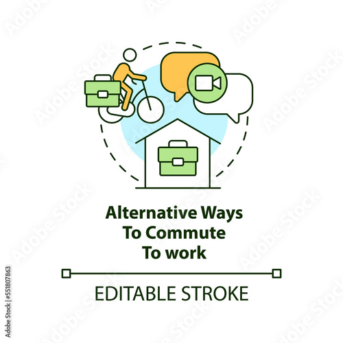 Alternative ways to commute to work concept icon. Reduce carbon footprint. Ecological abstract idea thin line illustration. Isolated outline drawing. Editable stroke. Arial, Myriad Pro-Bold fonts used