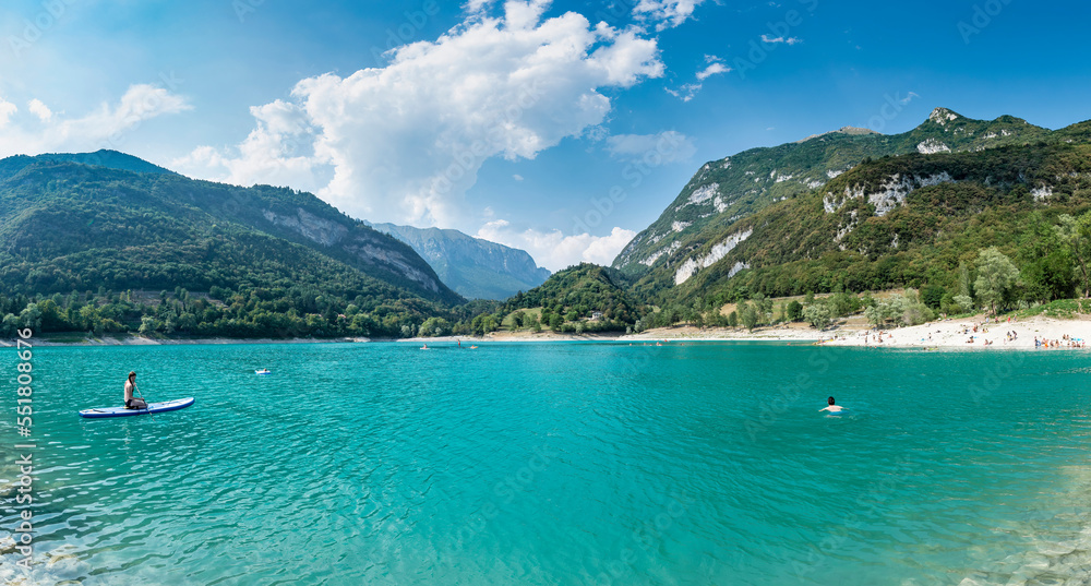 Lago di Tenno, turquoise lake in the mountains. Lake Tenno. Italy