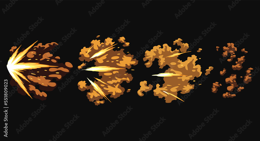 Gun flashes or gunshot animation. Collection of fire explosion effect ...