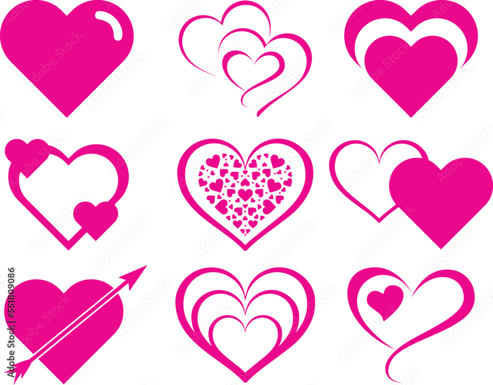 Heart icon set, fill heart and line heart icon set vector