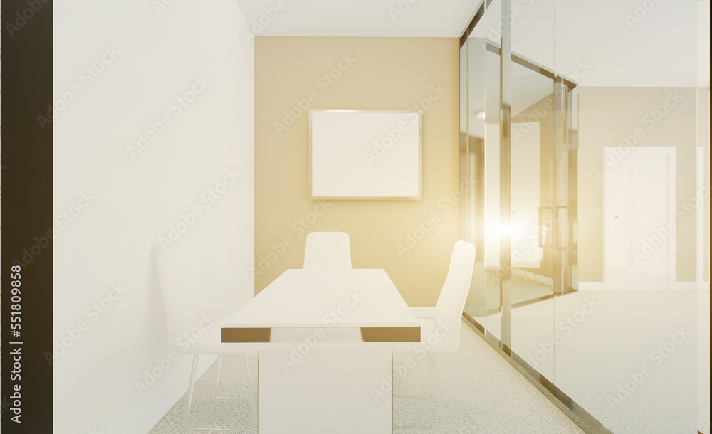 Fototapeta premium Modern office building interior. 3D rendering., Sunset.