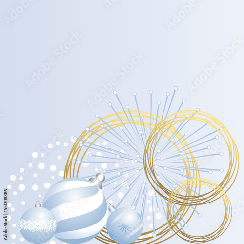 Carte raffinée aux couleurs hivernales pastels, bleu, blanc et or, sans texte, à utiliser pour Noël ou pour les vœux.