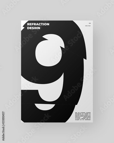 Abstract Poster Design. Vertical A4 format. Modernism brochure. Refraction and Distortion Glass Effect. Chopped, cut, glitch, broken letter composition.