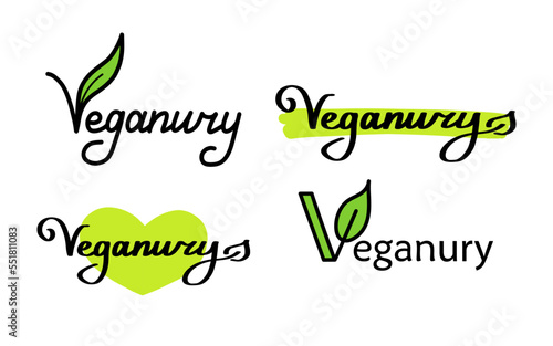 Vegan handdrawn text green vector lettering illustration. Calligraphy Vegan illustration