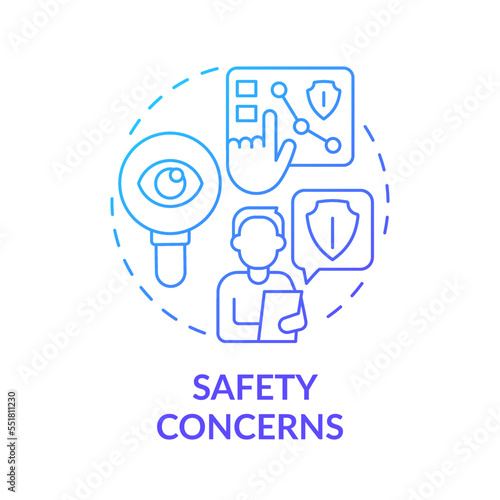 Safety concerns blue gradient concept icon. Analyze potential risks. Avoiding workplace injuries tip abstract idea thin line illustration. Isolated outline drawing. Myriad Pro-Bold font used