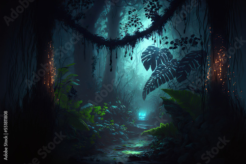 Fototapeta Naklejka Na Ścianę i Meble -  Night tropical jungle background
