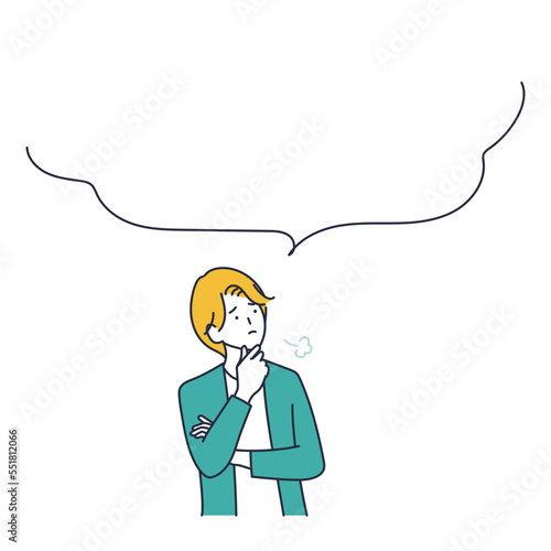 悩む男性と吹き出しのイラスト素材｜mayucolor08