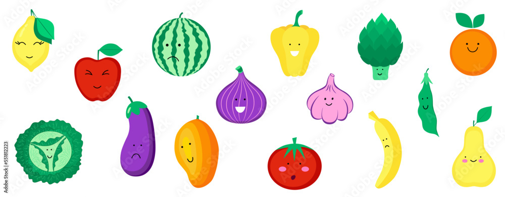 Fototapeta premium Set of organic fruits, vegetables and berries.