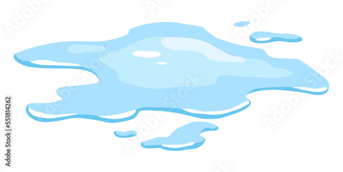 Water spill puddle. Blue liquid various shape in flat cartoon style. fluid design element isolted on white background