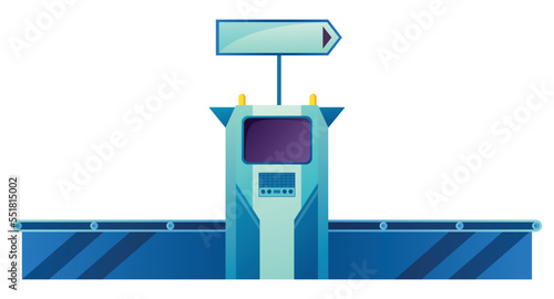 Airport conveyor belt and police scanner without passenger luggage bags. Terminal checkpoint vector concept. Vector illustration of baggage checks in flat design