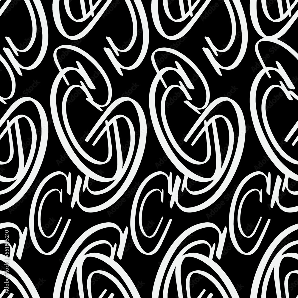 Vector seamless texture with a geometric pattern of white letters on a white isolated background. Black and white letter pattern Vector seamless texture with a geometric pattern of white letters on a white isolated background. Black and white letter pattern