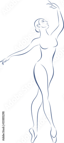 Ballerina doing exersice. Art sketch of female body. Woman dancing classic ballet