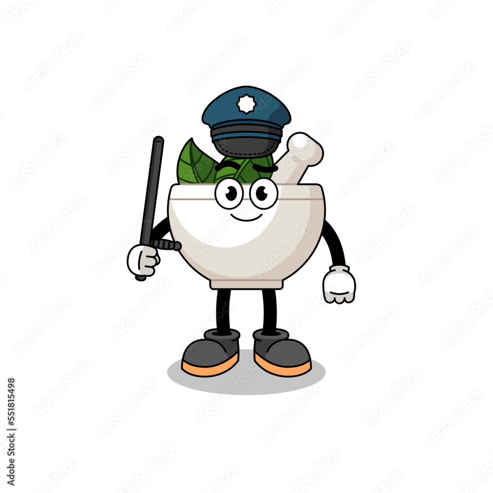 Cartoon Illustration of herbal bowl police Cartoon Illustration of herbal bowl police