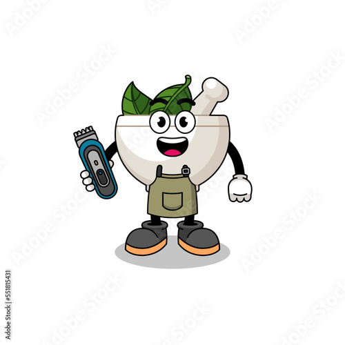 Cartoon Illustration of herbal bowl as a barber man