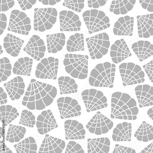 Vector seamless pattern illustration with seashells graphic symbols.