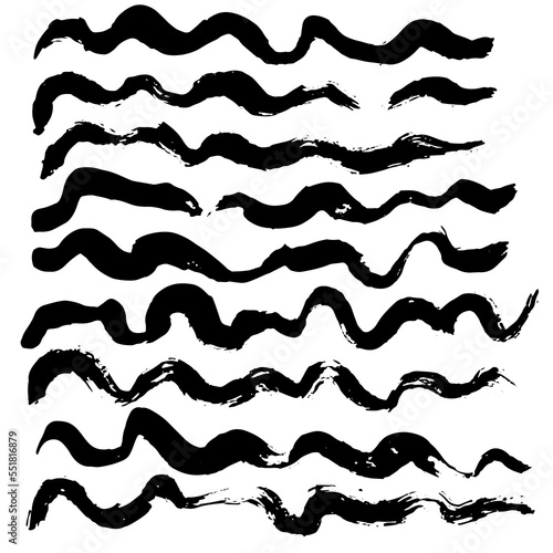Dry Brush Waves Seamless Vector Black and White Pattern © anya babii