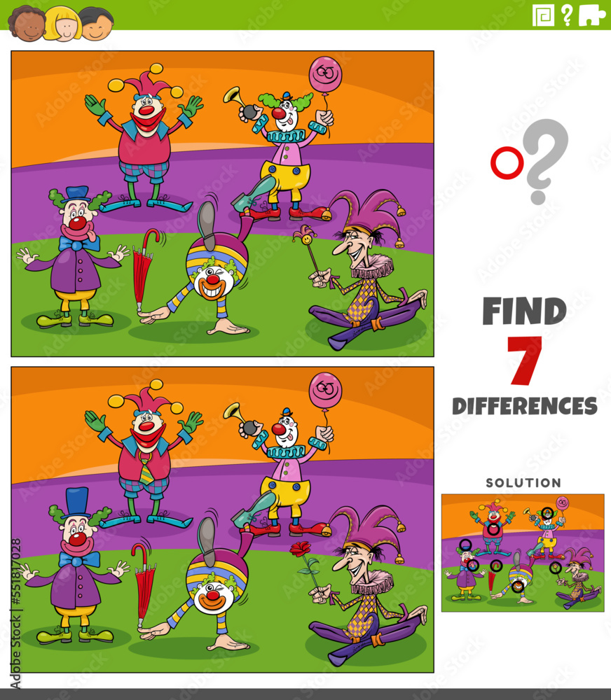 Obraz premium differences task with cartoon clowns characters