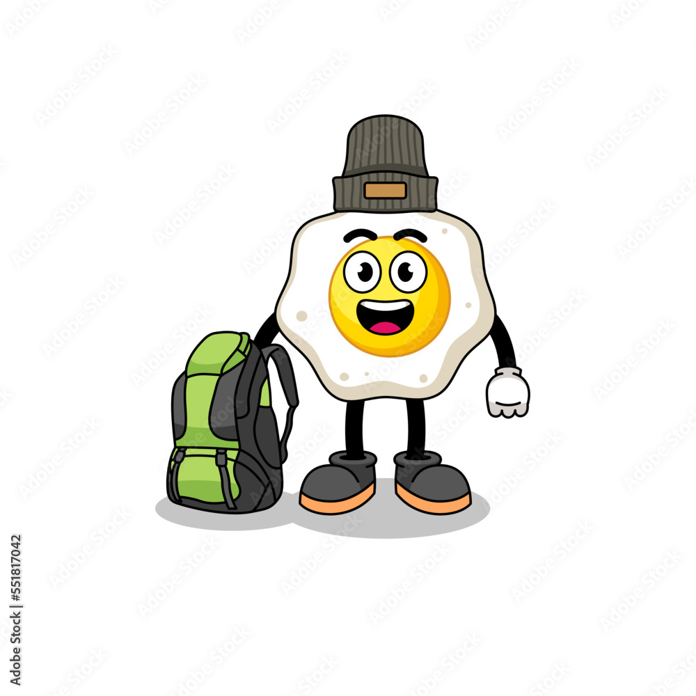 Illustration of fried egg mascot as a hiker Illustration of fried egg mascot as a hiker