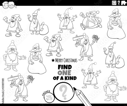 one of a kind game with Santa Clauses coloring page