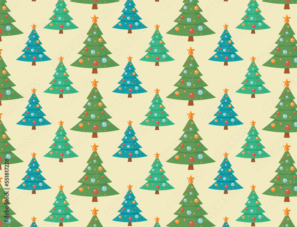 Colorful Christmas seamless vector pattern with Christmas trees. Winter design for gift wrap,  wallpaper, home decor, kids clothing, fabric