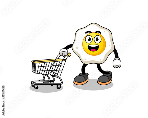 Cartoon of fried egg holding a shopping trolley